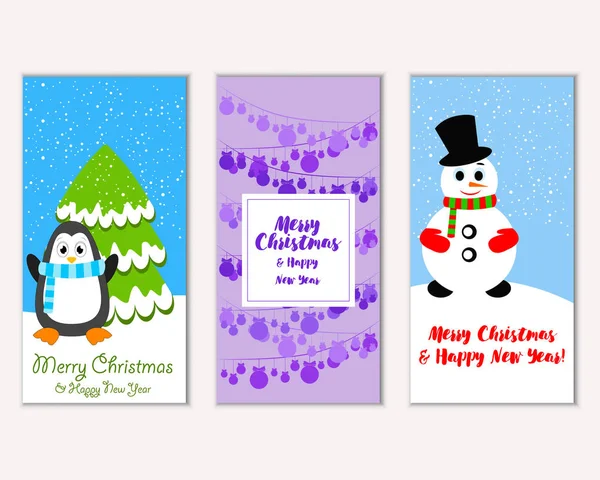 Colorful Christmas Cards New Year Decorations Snowman Vector Illustration — Stock Vector