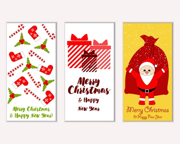 Merry Christmas Happy New Year Greeting Cards Vector Illustration — Stock Vector