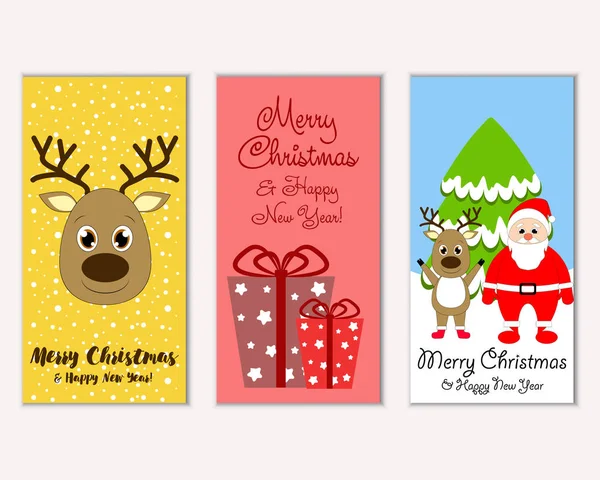 Cartes Noël Colorées Avec Décorations Nouvel Illustration Vectorielle Père Noël — Image vectorielle