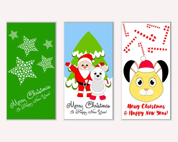 Cartes Noël Colorées Avec Décorations Nouvel Illustration Vectorielle — Image vectorielle