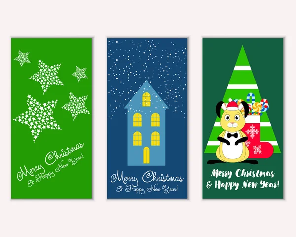 Kleurrijke Kerstkaarten Met Nieuwjaar Decoraties Vector Illustratie — Stockvector