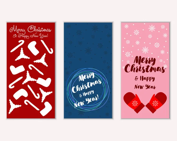 Tarjetas Navidad Coloridas Con Decoraciones Año Nuevo Ilustración Vectorial — Vector de stock