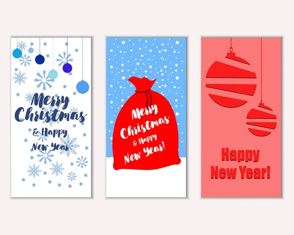 Merry Christmas Happy New Year Greeting Cards — Stock Vector