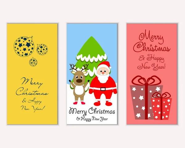 Tarjetas Navidad Coloridas Con Decoraciones Año Nuevo Ilustración Vectorial Santa — Vector de stock