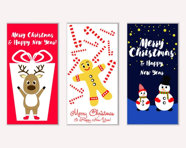 Vector Illustration Merry Christmas Happy New Year Greeting Cards — Stock Vector