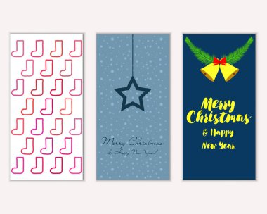 Mutlu Noeller ve mutlu yeni yıl tebrik kartları. Vektör çizim     