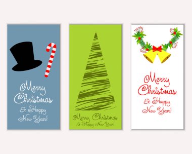 Mutlu Noeller ve mutlu yeni yıl tebrik kartları. Vektör çizim   