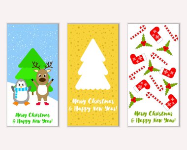 Mutlu Noeller ve mutlu yeni yıl tebrik kartları. Vektör çizim   