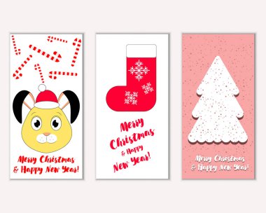 mutlu Noeller ve mutlu yeni yıl tebrik kartları vektör çizim       