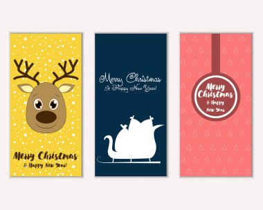 mutlu Noeller ve mutlu yeni yıl tebrik kartları vektör çizim