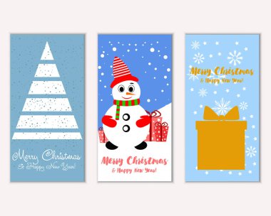 mutlu Noeller ve mutlu yeni yıl tebrik kartları vektör çizim       