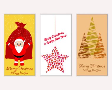 Mutlu Noeller ve mutlu yeni yıl tebrik kartları. Vektör çizim   