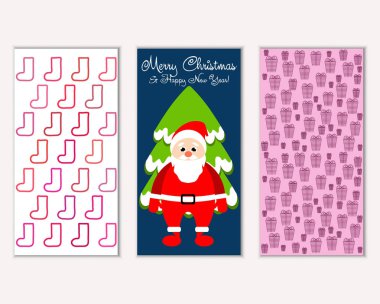 mutlu Noeller ve mutlu yeni yıl tebrik kartları vektör çizim     