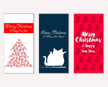 mutlu Noeller ve mutlu yeni yıl tebrik kartları vektör çizim