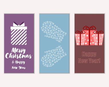 mutlu Noeller ve mutlu yeni yıl tebrik kartları vektör çizim      