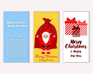 Mutlu Noeller ve mutlu yeni yıl tebrik kartları. Vektör çizim   
