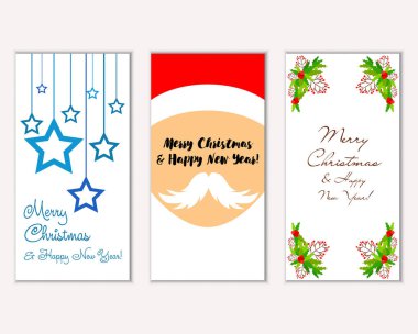 mutlu Noeller ve mutlu yeni yıl tebrik kartları vektör çizim     