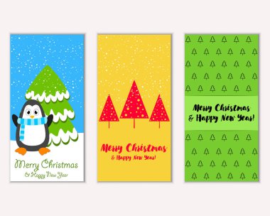 Mutlu Noeller ve mutlu yeni yıl tebrik kartları. Vektör çizim 