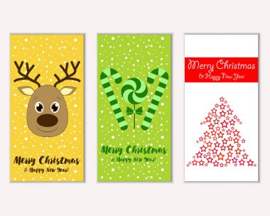 mutlu Noeller ve mutlu yeni yıl tebrik kartları vektör çizim