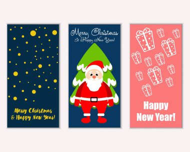 mutlu Noeller ve mutlu yeni yıl tebrik kartları vektör çizim     