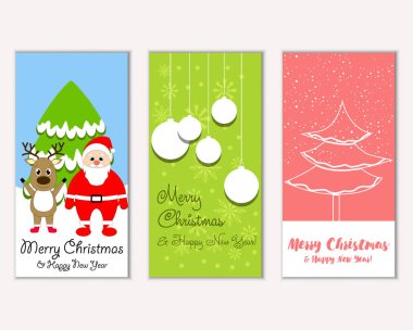 mutlu Noeller ve mutlu yeni yıl tebrik kartları vektör çizim       