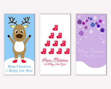 mutlu Noeller ve mutlu yeni yıl tebrik kartları vektör çizim
