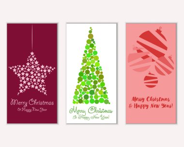 Mutlu Noeller ve mutlu yeni yıl tebrik kartları. Vektör çizim   