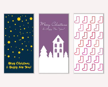 mutlu Noeller ve mutlu yeni yıl tebrik kartları vektör çizim     