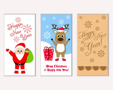 mutlu Noeller ve mutlu yeni yıl tebrik kartları vektör çizim