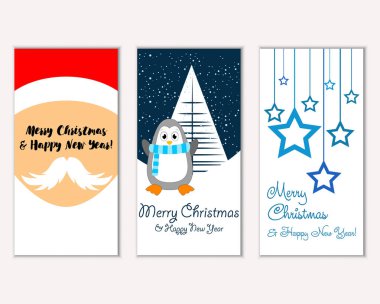 mutlu Noeller ve mutlu yeni yıl tebrik kartları vektör çizim     