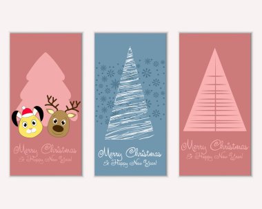 mutlu Noeller ve mutlu yeni yıl tebrik kartları vektör çizim     