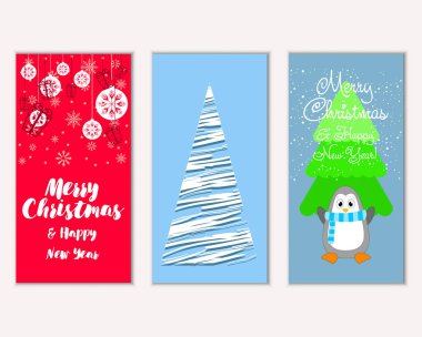Mutlu Noeller ve mutlu yeni yıl tebrik kartları. Vektör çizim   