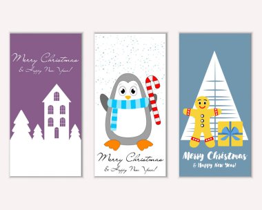 Mutlu Noeller ve mutlu yeni yıl tebrik kartları. Vektör çizim   