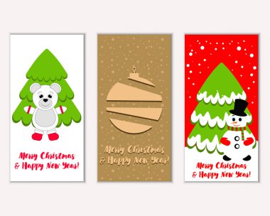 Mutlu Noeller ve mutlu yeni yıl tebrik kartları. Vektör çizim     