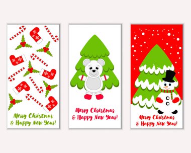 Mutlu Noeller ve mutlu yeni yıl tebrik kartları. Vektör çizim     