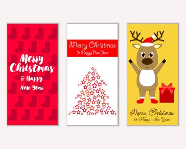 mutlu Noeller ve mutlu yeni yıl tebrik kartları vektör çizim
