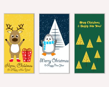 Mutlu Noeller ve mutlu yeni yıl tebrik kartları. Vektör çizim   