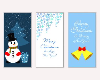 Renkli Noel kartları yılbaşı süsleri ve kardan adam vektör çizim ile