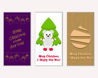 Mutlu Noeller ve mutlu yeni yıl tebrik kartları. Vektör çizim     