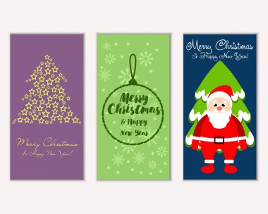 mutlu Noeller ve mutlu yeni yıl tebrik kartları vektör çizim
