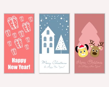 mutlu Noeller ve mutlu yeni yıl tebrik kartları vektör çizim     
