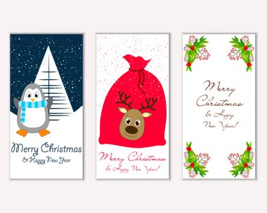 mutlu Noeller ve mutlu yeni yıl tebrik kartları vektör çizim     