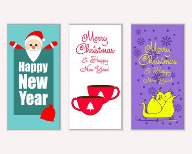 vektör çizim kış tatil tebrik kartları