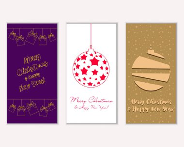Mutlu Noeller ve mutlu yeni yıl tebrik kartları. Vektör çizim     