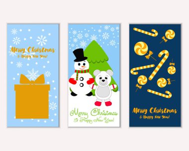 mutlu Noeller ve mutlu yeni yıl tebrik kartları vektör çizim       