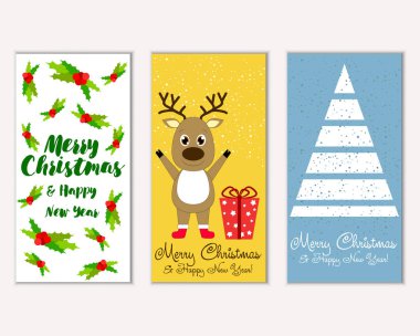 mutlu Noeller ve mutlu yeni yıl tebrik kartları vektör çizim       
