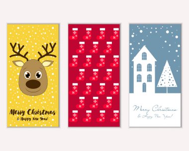 mutlu Noeller ve mutlu yeni yıl tebrik kartları vektör çizim