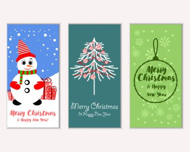 mutlu Noeller ve mutlu yeni yıl tebrik kartları vektör çizim