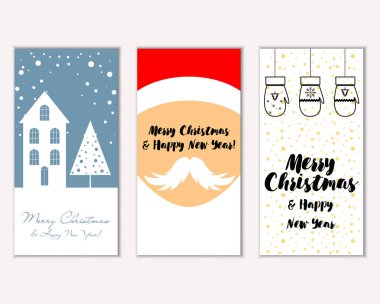 mutlu Noeller ve mutlu yeni yıl tebrik kartları vektör çizim     