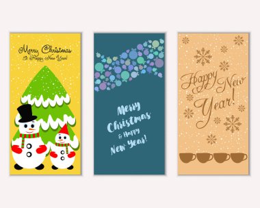 vektör çizim kış tatil tebrik kartları